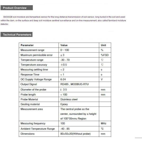 SM3002B RS485 industrial-type soil moisture and temp