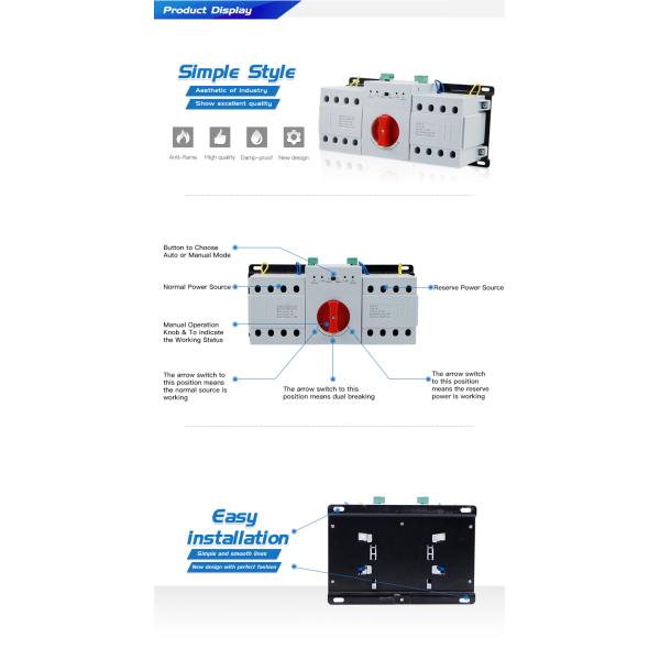 4 Poles 63A smart Dual Power Automatic changeover switch for basic switching Function