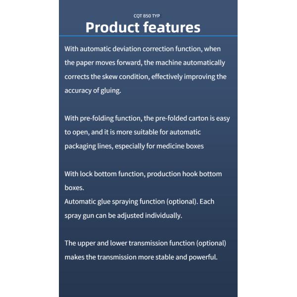 Advanced CQT850 Folder Gluing Machine for 4 Corner Box 6 Corner Paper Box Paper Folding