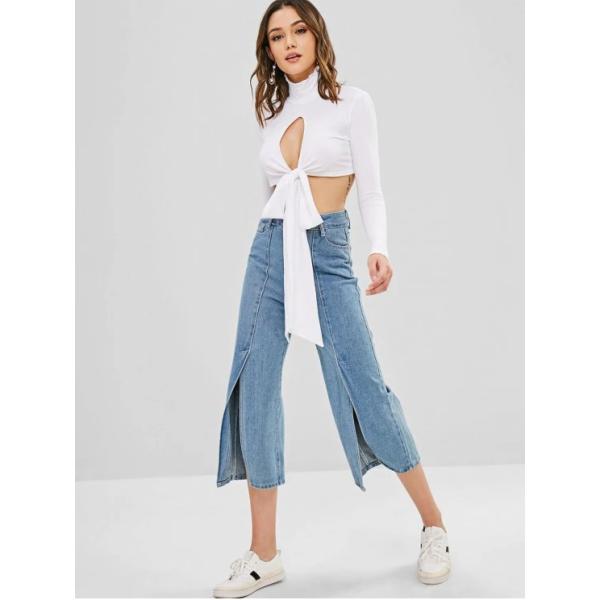 Fitness Clothing Women Cutout Turtleneck Tie Crop Top