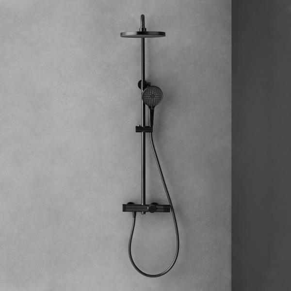 Contemporary Rainfall Shower Head System Bathroom Rain Mixer Shower Combo Set Black