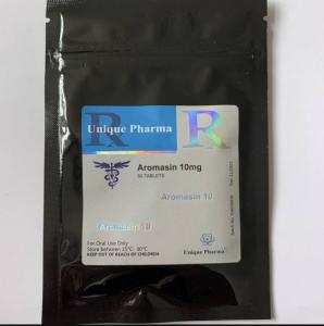 China Unique Pharma Aromasin 10mg Labels With Black Aluminum Foil Zipper Bags wholesale
