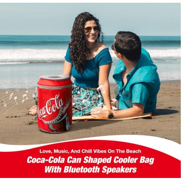 Coca Cola Can Shape Cooler Bag with Bluetooth Speaker, 5H Playtime, Adjustable Straps, Zippers, 5-Layer Insulated Fabric Keeps Food Fresh for 12 Hours