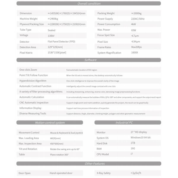 Technical specifications of Unicomp X-ray AX9100max