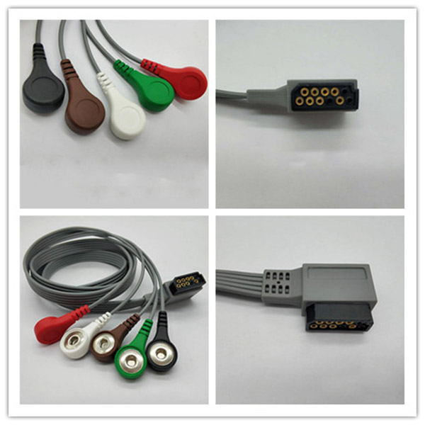 HP M4725A Holter Ecg holter Cable , 5 Leads Snap Electric Heart Monitor Parts