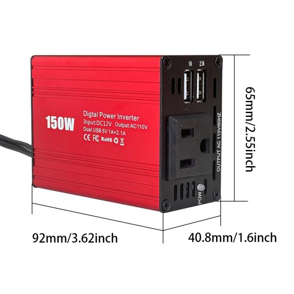 RED 150W Portable Car Inverter Dual USB Power Converter 12V DC to AC 110V 220V Modified Sine Wave USB output 5V 2.1A