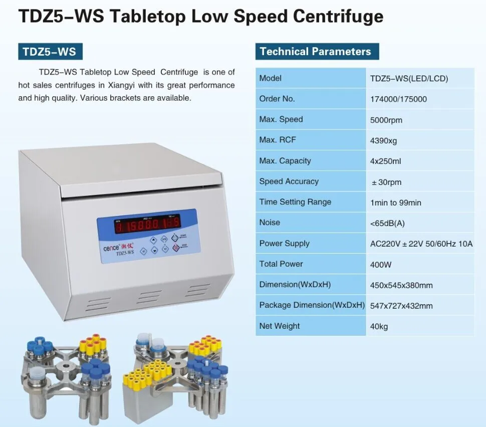 TDZ5-WS Tabletop Blood Plasma Prp Prf Centrifuge Machine Laboratory Centrifuge <65db