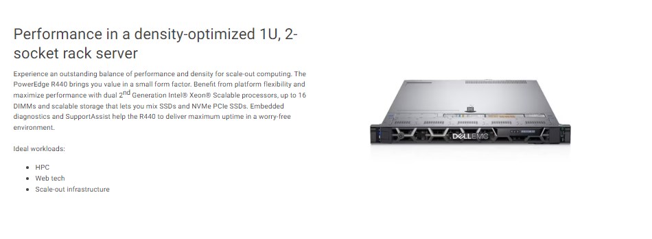 high quality PowerEdge R440 4208 2.1G *2/64G/600G SAS 10K*2+1.2T SAS 10K*2/Raid1/2*GE/550W