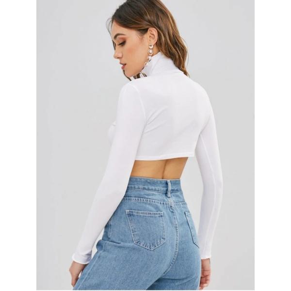 Fitness Clothing Women Cutout Turtleneck Tie Crop Top