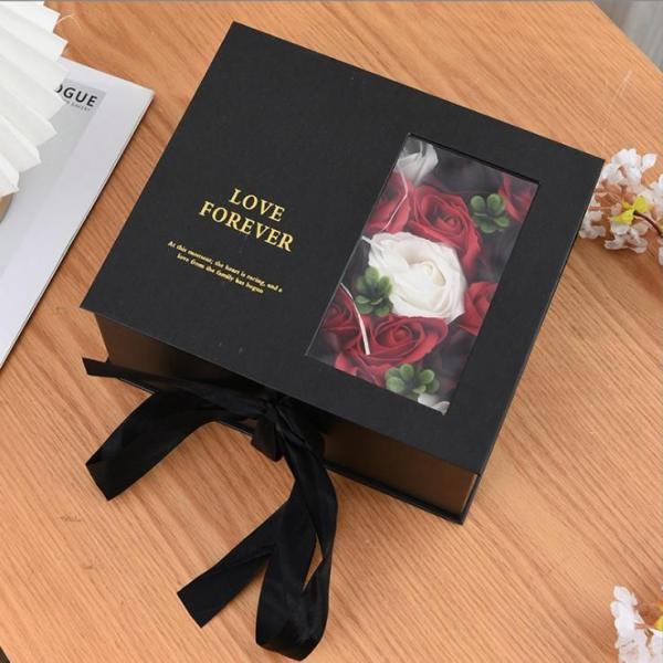 Elegant Black Color Custom Logo Printing Rigid Cardboard Jewelry Flower Gift Packaging Box