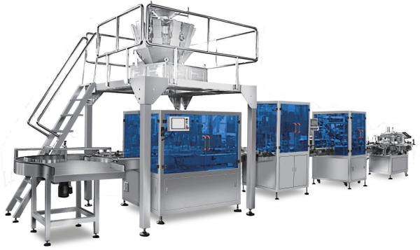 Quality Horizontal Flow Automatic Packaging Line Granules Weighing Bottling Capping for sale