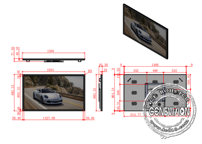 PC Wall Mount LCD Advertising Display 65 Inch Win 10 4G 400cd/2 Brightness
