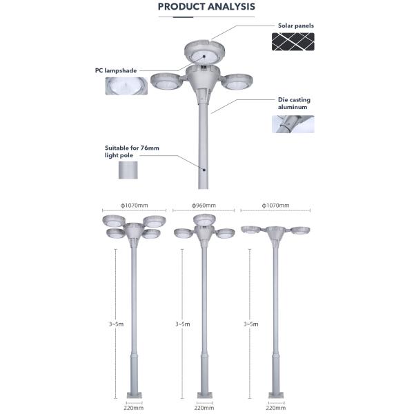 20w 30w 40w High Pole Led Solar Lights Outdoor Waterproof With Polycrystalline Solar Panel