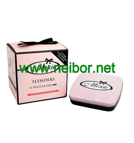 Quality custom order mini size hinged lid sanitary pad tin box for sale