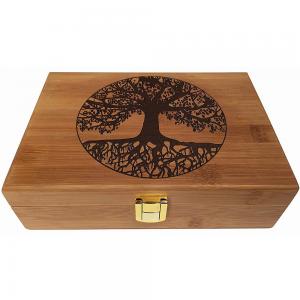 China Home Decorative Recyclable Bamboo Wood Storage Box Engraved Tree Design wholesale
