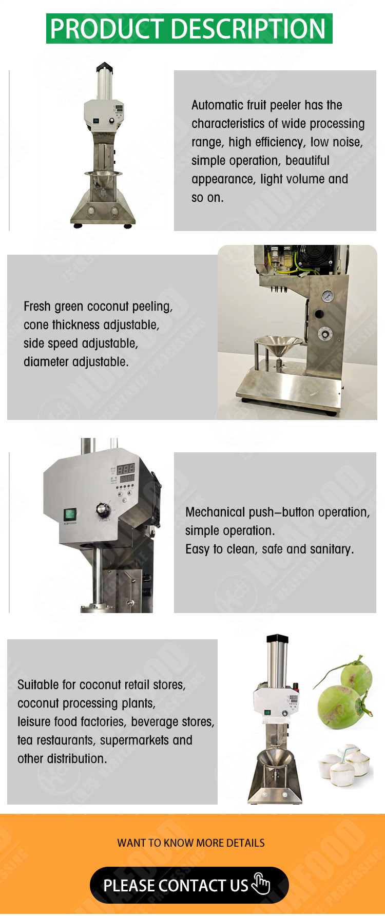0.7kw Green Coconut Peeling Machine Young Thailand Coconut Fiber Husk Skin Peeling Machine