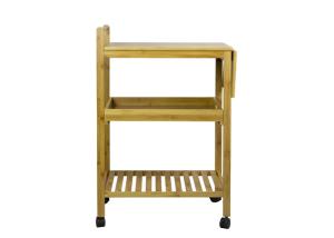 Full 86cm Bamboo Kitchen Cart Foldable Leaf 4 Flexible Wheels