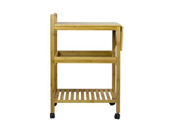 Quality Full 86cm Bamboo Kitchen Cart Foldable Leaf 4 Flexible Wheels for sale