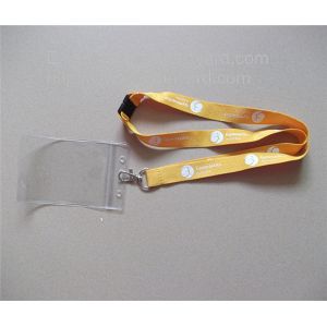 China Cheap customized logo printed polyester lanyard with plastic badge sleeve, wholesale