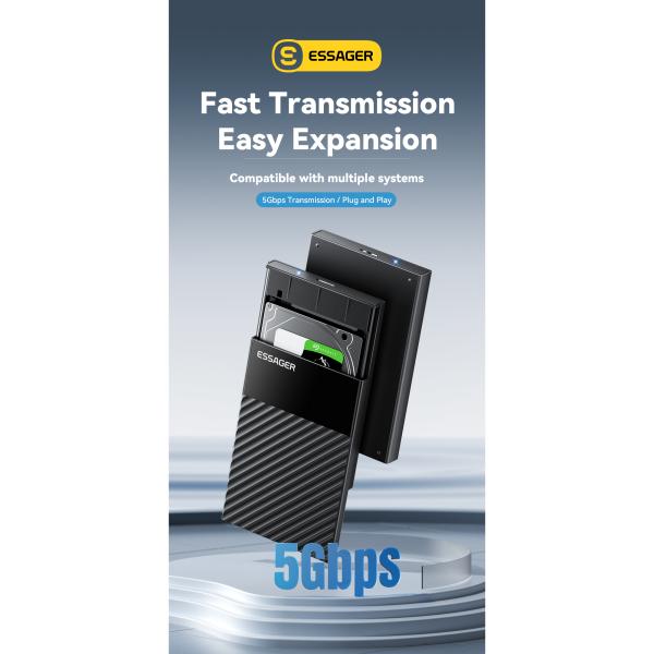 ESSAGER ES-YP02 2.5 Inch SATA SSD HDD External Hard Drive Enclosure with 5Gbps Speed USB 3.0 and Dual-protocol Boost