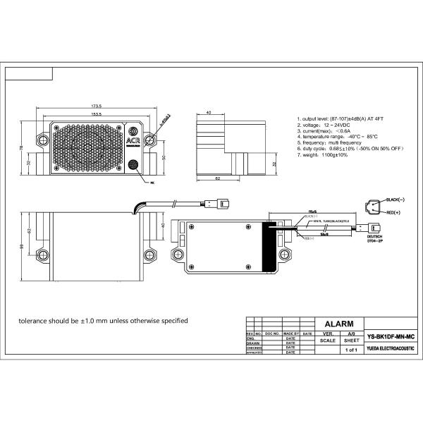 IP68 24VDC Truck Reverse Backup Warning Beeper Ambient Sound Level