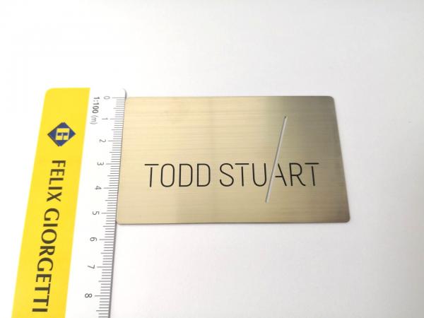 Quality Custom 89x54x0.8mm Silver Brushed Laser Cut Logo Engraved Metal Business Card for sale