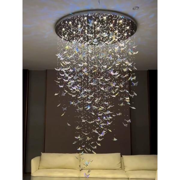 Long Crystal Butterfly Duplex Building Villa Hotel Club Light Luxury Spiral Staircase Chandelier Accessories