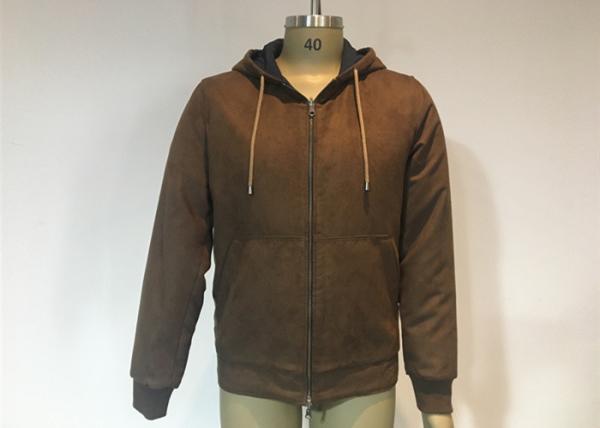 Mens Qulited And Ribbed Suede Bomber Coat Anti Wind Pu Hooded Jacket