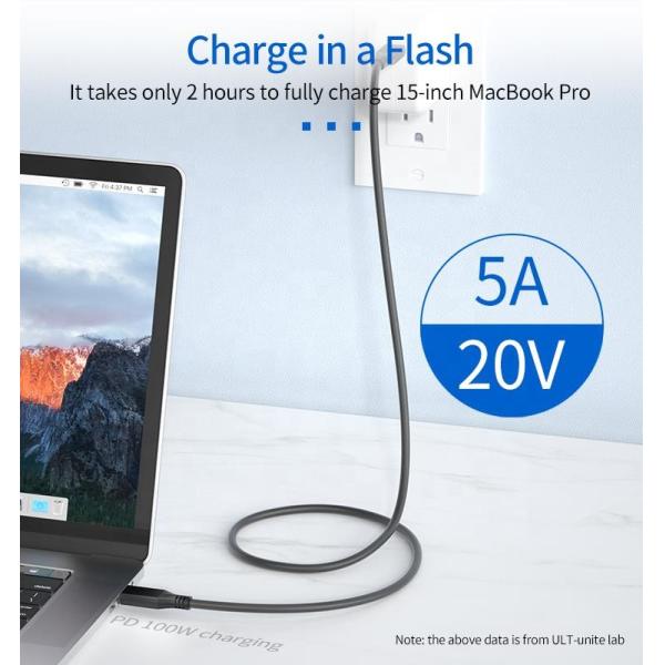 FCC Certified 0.8m Thunderbolt 3 USB Cable 40Gbps PD 100W Charging Full Featured