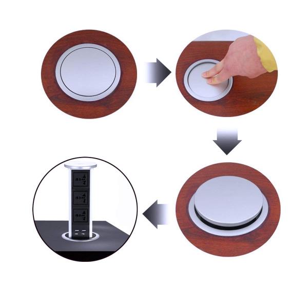 Desktop Kitchen Pop Up Power Sockets Us Plug Retractable Aluminum Material