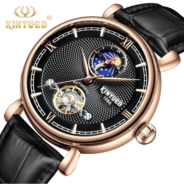Quality Black Genuine Leather Mechanical Watch  Moon Phase Multi Functional for sale