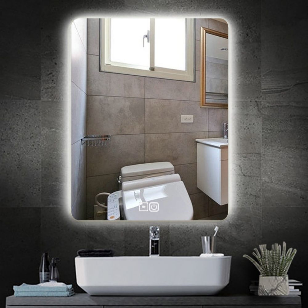 Hotel Bathroom Decoration Semi Circle Mirror with Small Backlit and Touch Screen