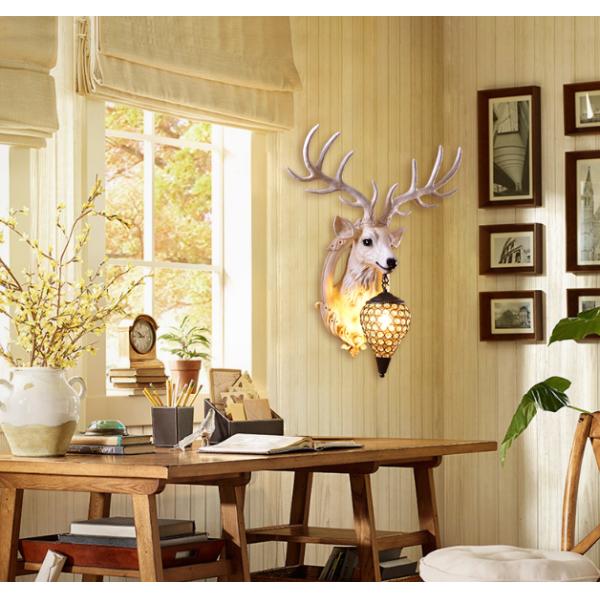 Durable Led Deer Head Wall Lamp Resin Glass Stag Head Wall Light Hand - Painted