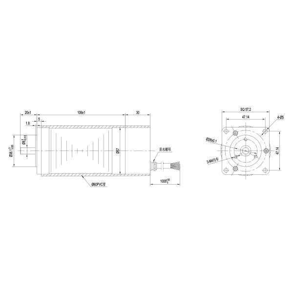 57mm Nema23 Bldc Motor 24v 3000rpm 0.44N.M IP54 Dustproof Waterproof Brushless