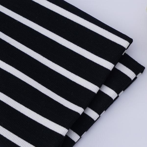 Ribbed Cotton Interlock Fabric Double Yarn 32S Antibacterial Stripe Material