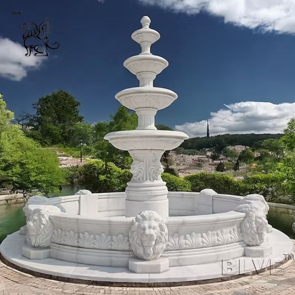 White Marble Garden Water Fountain 4 Tier Waterfall Fountains Large Outdoor Landscaping