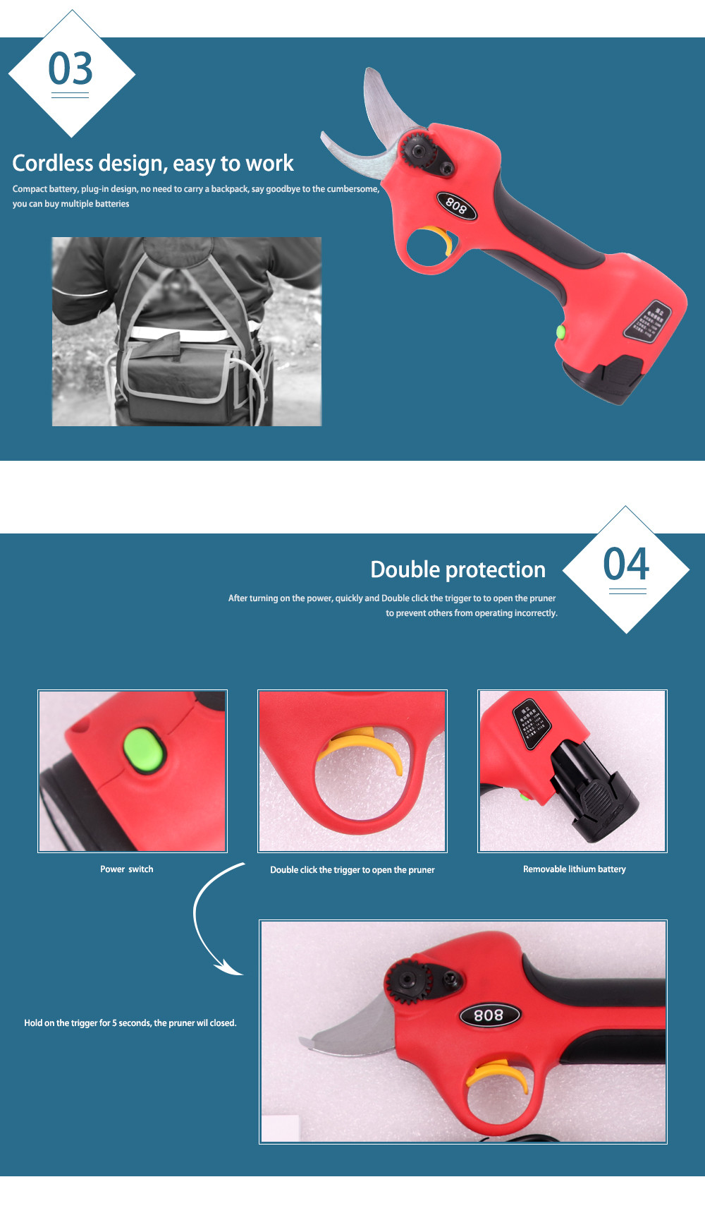 2.5CM Batteria Frutteto Pruer Uso a lungo 14,4 V Cordless Potatori elettrici alimentati a batteria Cesoie Forbici per po