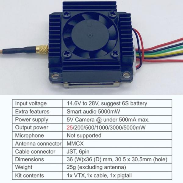 AKK 5W FPV VTX 5.8G 5W Video Transmitter TX5000AC Ultra Long Range TBS Protocol