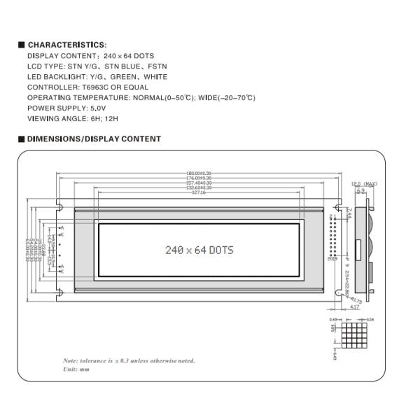 White LED Back - Light Graphic LCD Module T6963C / EQUIV Controller Available