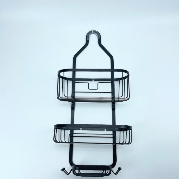 Non-slip Stylish Silver Shower Caddy Shower Storage Rack Basket with Hooks for Razor and Sponge