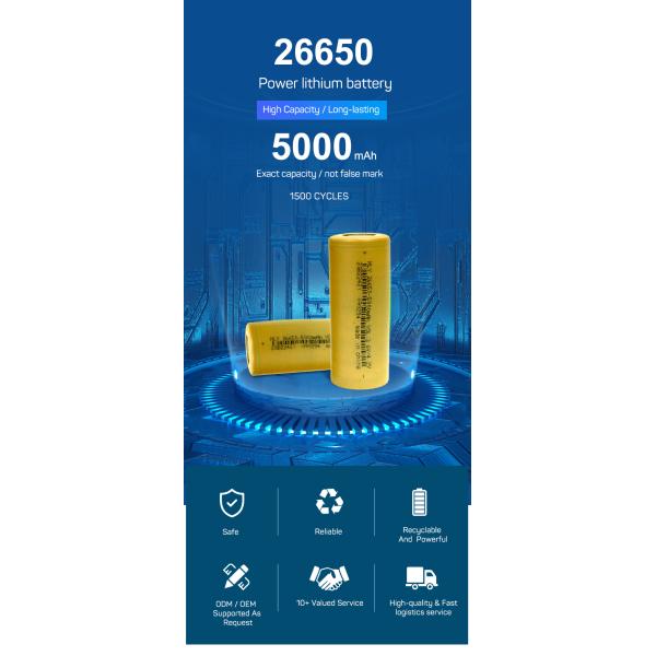 Deep Cycle Green Energy Solar Battery Cells 26650 5000MAh Li Ion For E-Bike