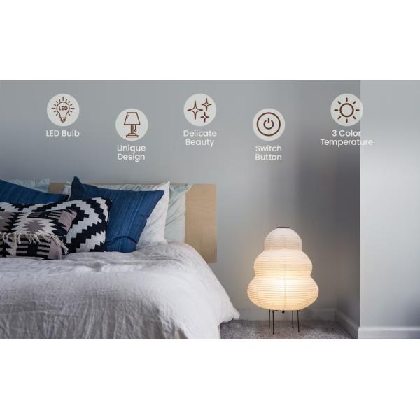 Noguchi Rice Paper Table lights Japanese Paper Lantern Standing Table Lamp Eye-Protection Bedside Lamp（WH-MTB-251)