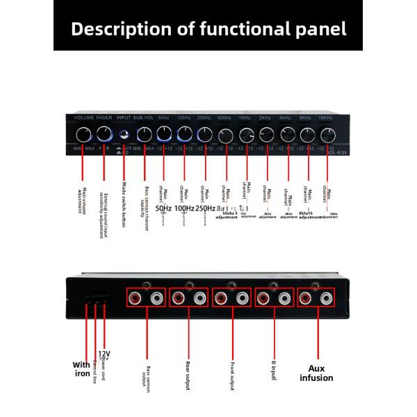 Hot-Selling 9-Band Car Audio EQ Tuning Crossover Amplifier Factory Source Cross-Border Best-Selling Audio Processor