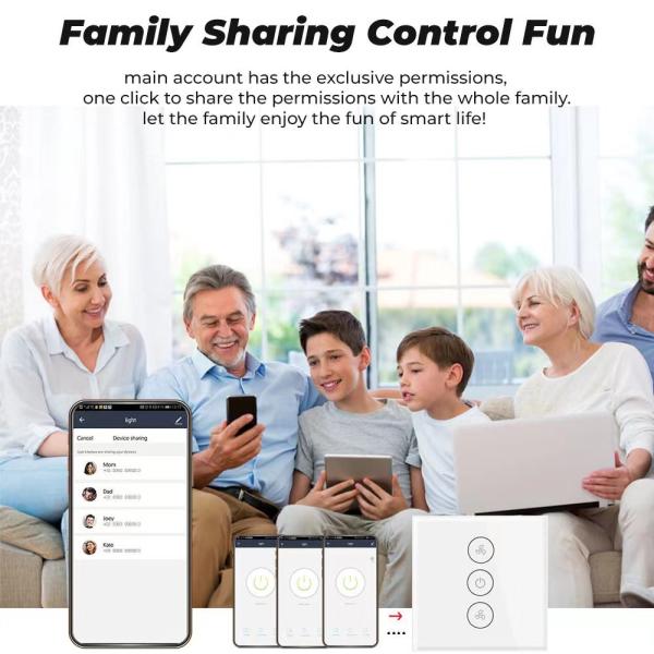 US Standard Wall Fan Remote Switch Tuya Smart Wifi APP Control Tempered Glass Pan