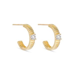 China Ladies Cubic Zirconia Diamond Hoop Earrings Brass Round Brilliant Cut on sale