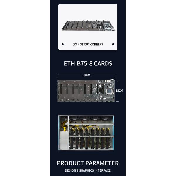 B75 PC Computer GPU Mining Motherboard Graphics Eight Card Slot Large Spacing ETH