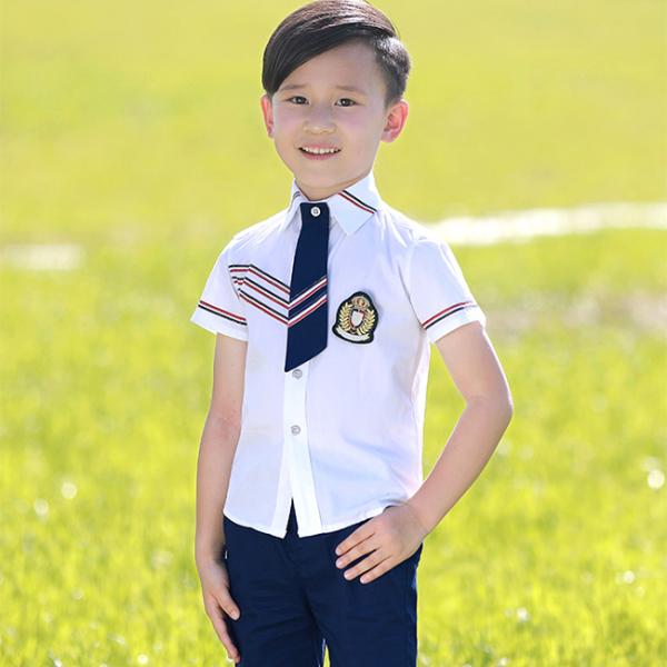 Square Collar Polyester Kids School Uniform White Short Shirt For Girls And Boys