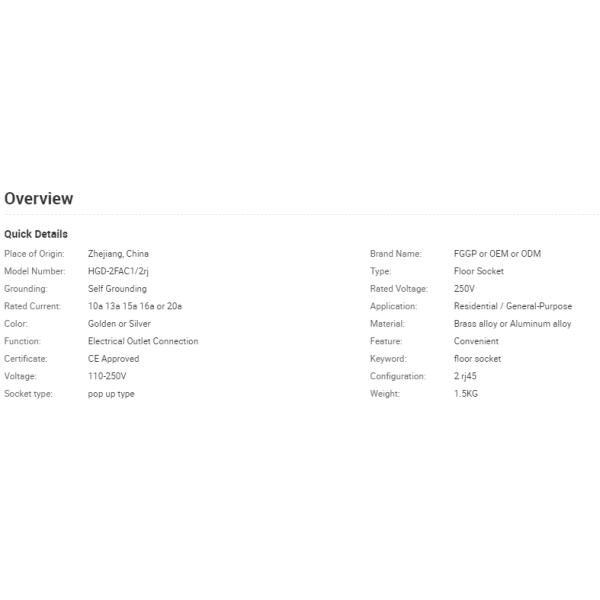 Two Rj45 Floor Socket Internet Floor Mounted Electrical Outlet With Cat 6 Network