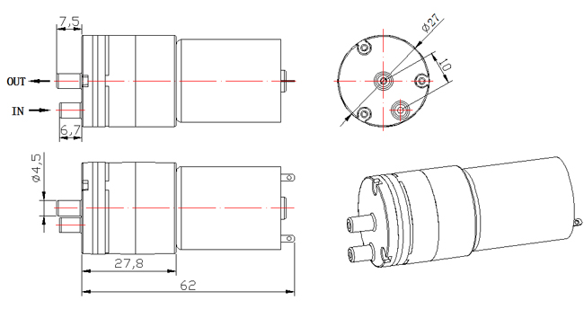 White Low Flow Mini Vacuum High Pressure Dc Water Pump 3V/4.5V/6V/9V/12V