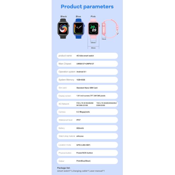D41 4G Childrens Tracker Watch SOS GPS LBS Waterproof For Teens OEM